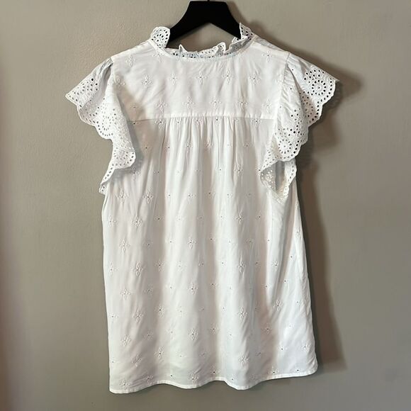 New! LOFT Eyelet Lace Ruffle Scalloped Top in White Size Medium NWT - Picture 8 of 12